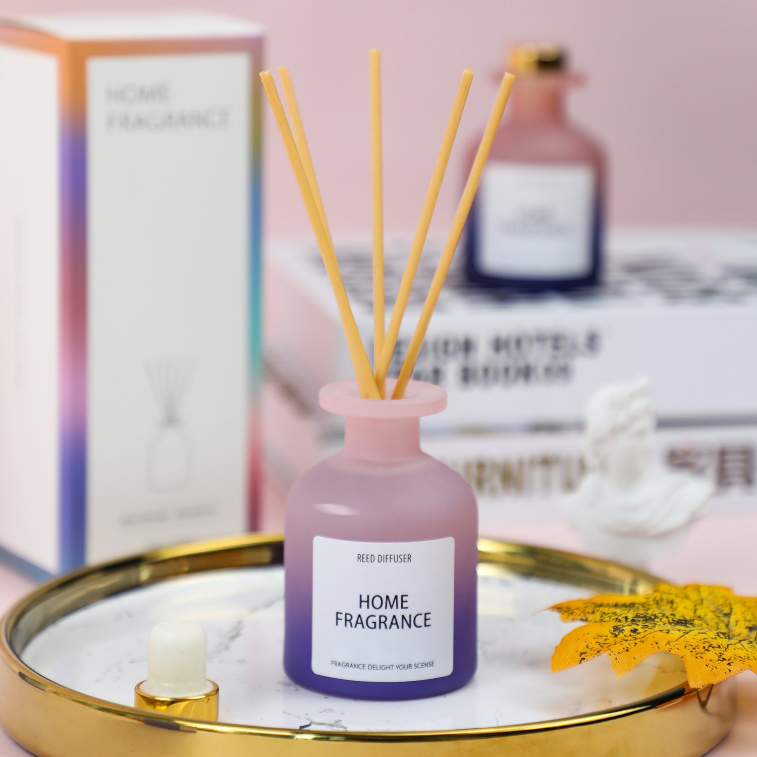 Hot Sale Luxury Customised Round Colorful Glass Bottle Floral Reed Diffuser Perfume With Box