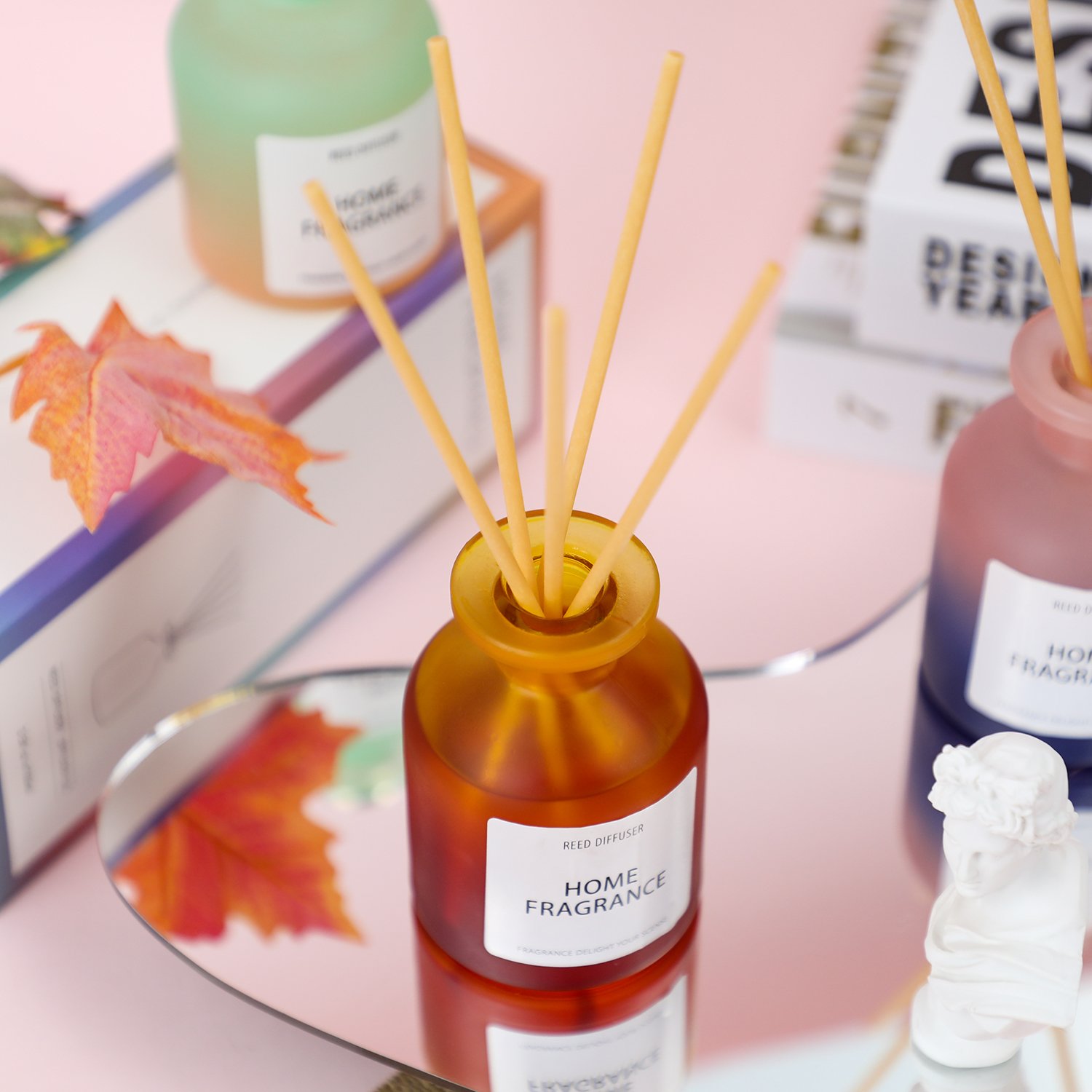Hot Sale Luxury Customised Round Colorful Glass Bottle Floral Reed Diffuser Perfume With Box