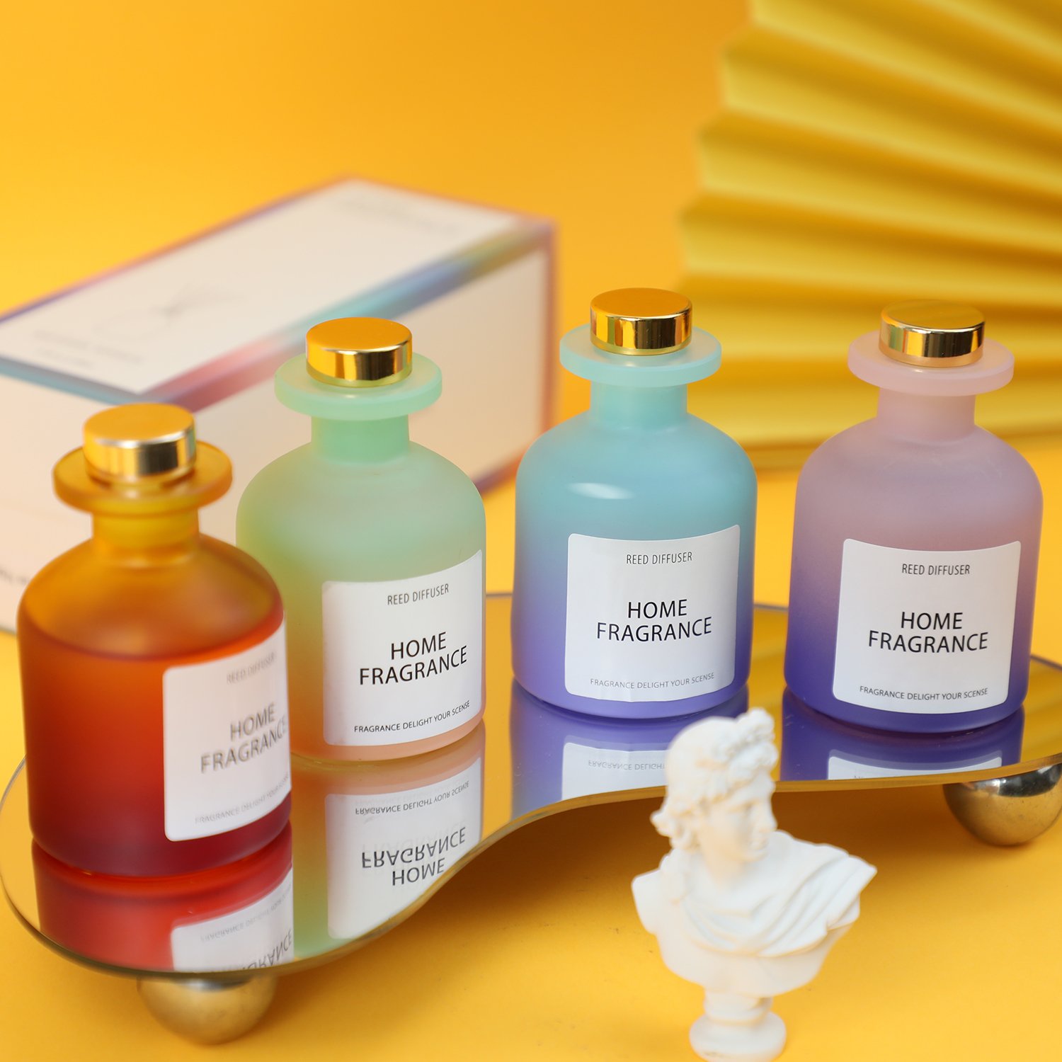 Hot Sale Luxury Customised Round Colorful Glass Bottle Floral Reed Diffuser Perfume With Box