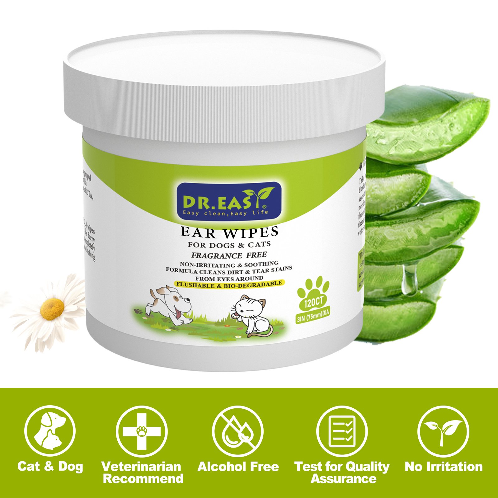 Dog Cat Eye Wipes - 120 Count Wet Pad Gentle Tear Stain Remover Wipes for Dogs Cats