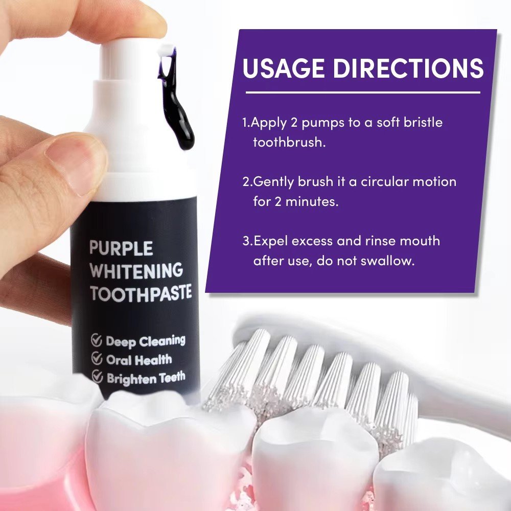 V34 Purple toothpaste whitens teeth, strengthens enamel, removes stains and freshens breath