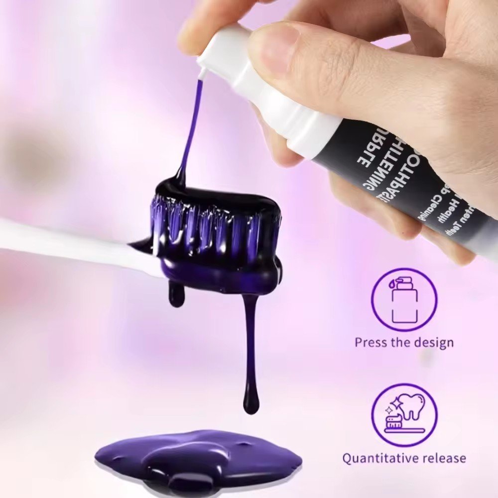 V34 Purple toothpaste whitens teeth, strengthens enamel, removes stains and freshens breath