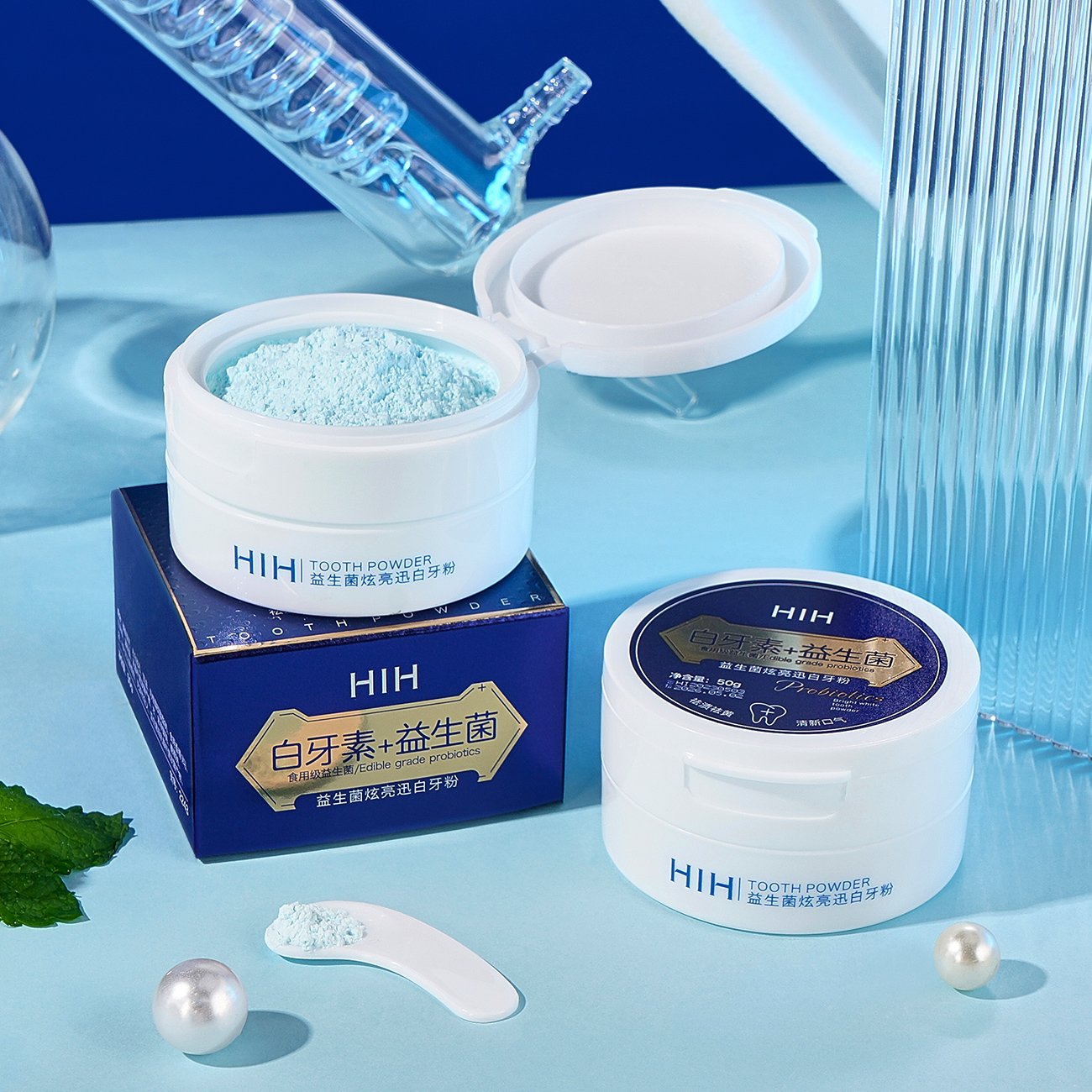 HIH Probiotic Brightening White Tooth Powder Removes Yellow stains, removes residue and freshens breath with mint smell