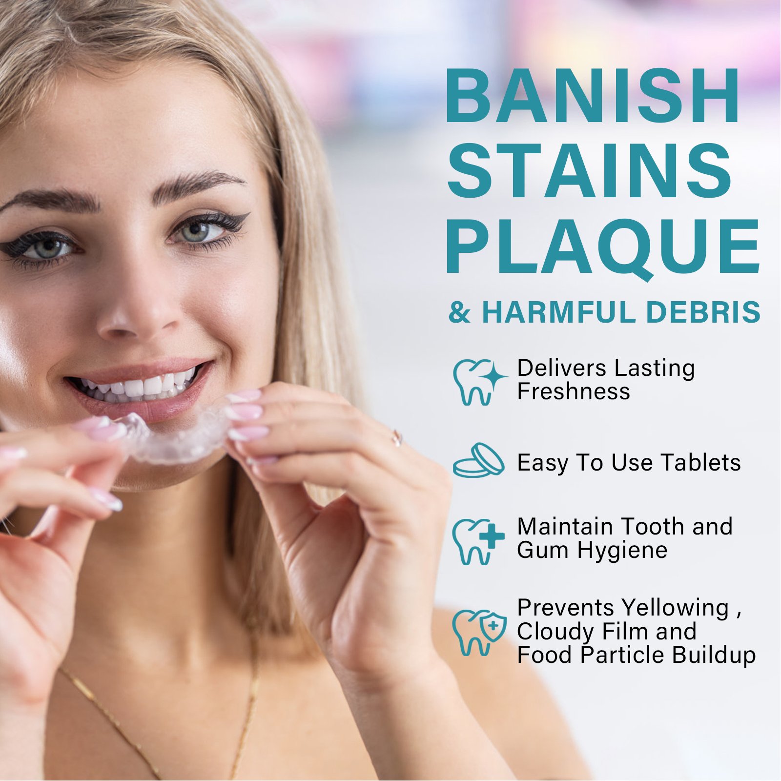 Oral Care Denture Cleansing Effervescent Tablet Remove Stain Plaque Bad Odor Teeth Guards Retainer Denture Cleaning Tablets
