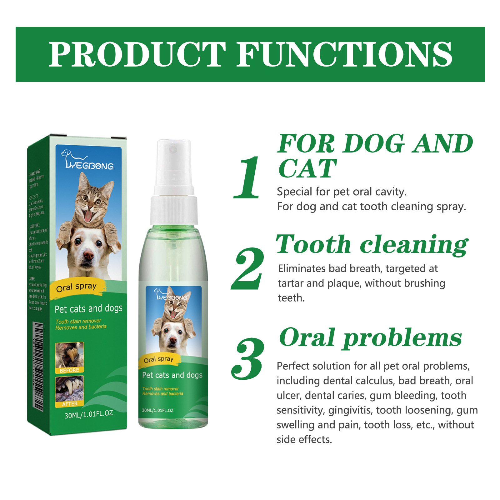 Pet tooth deodorant Spray for cats and dogs to remove bad breath mouth cleaning breath freshening spray