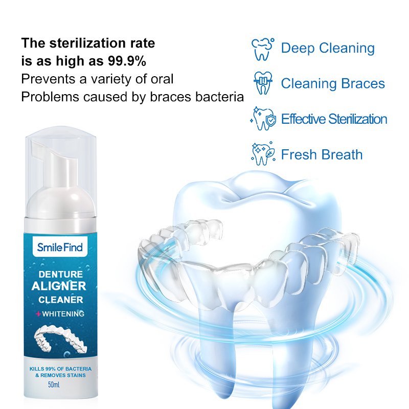 99.9% Kills Bacteria Whitens Denture Retainer Mouthguard Cleaner Aligned White Foam Aligner Cleaner Clear Aligner Foam Cleaner