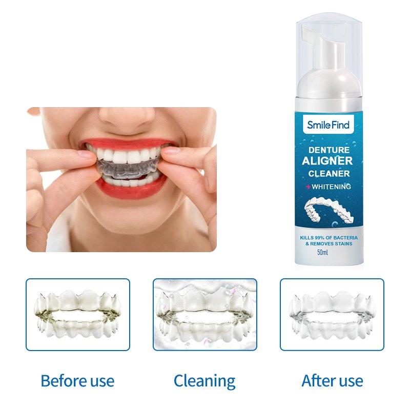 99.9% Kills Bacteria Whitens Denture Retainer Mouthguard Cleaner Aligned White Foam Aligner Cleaner Clear Aligner Foam Cleaner