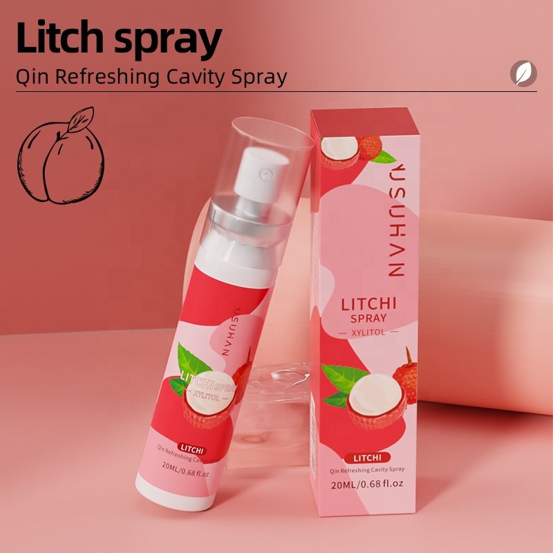 Hot Selling 100% Natural Organic English Version Portable Peach Litchi Fruit Breath Freshener Perfume Oral Mint Mouth Spray