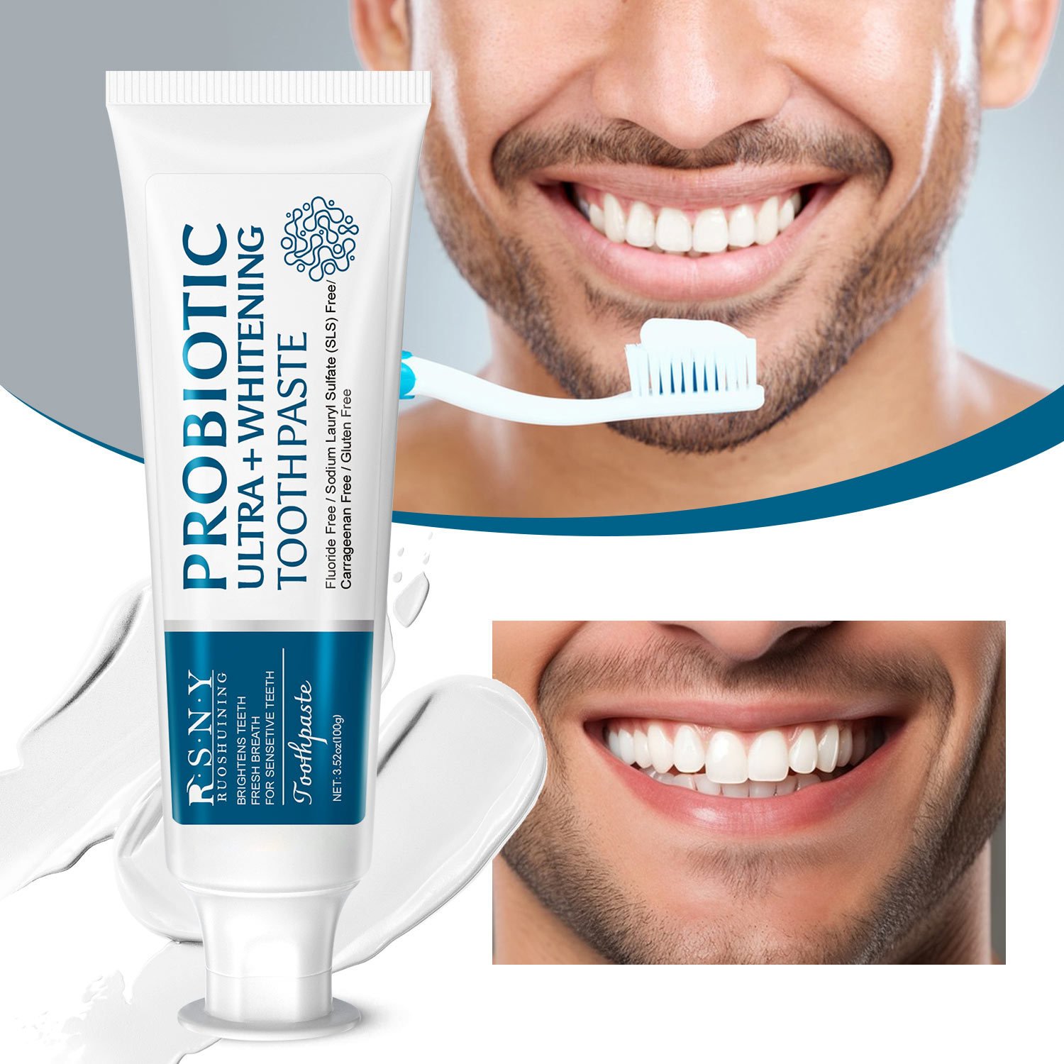 Organic probiotic ultra white toothpaste Freshens breath and whitens teeth