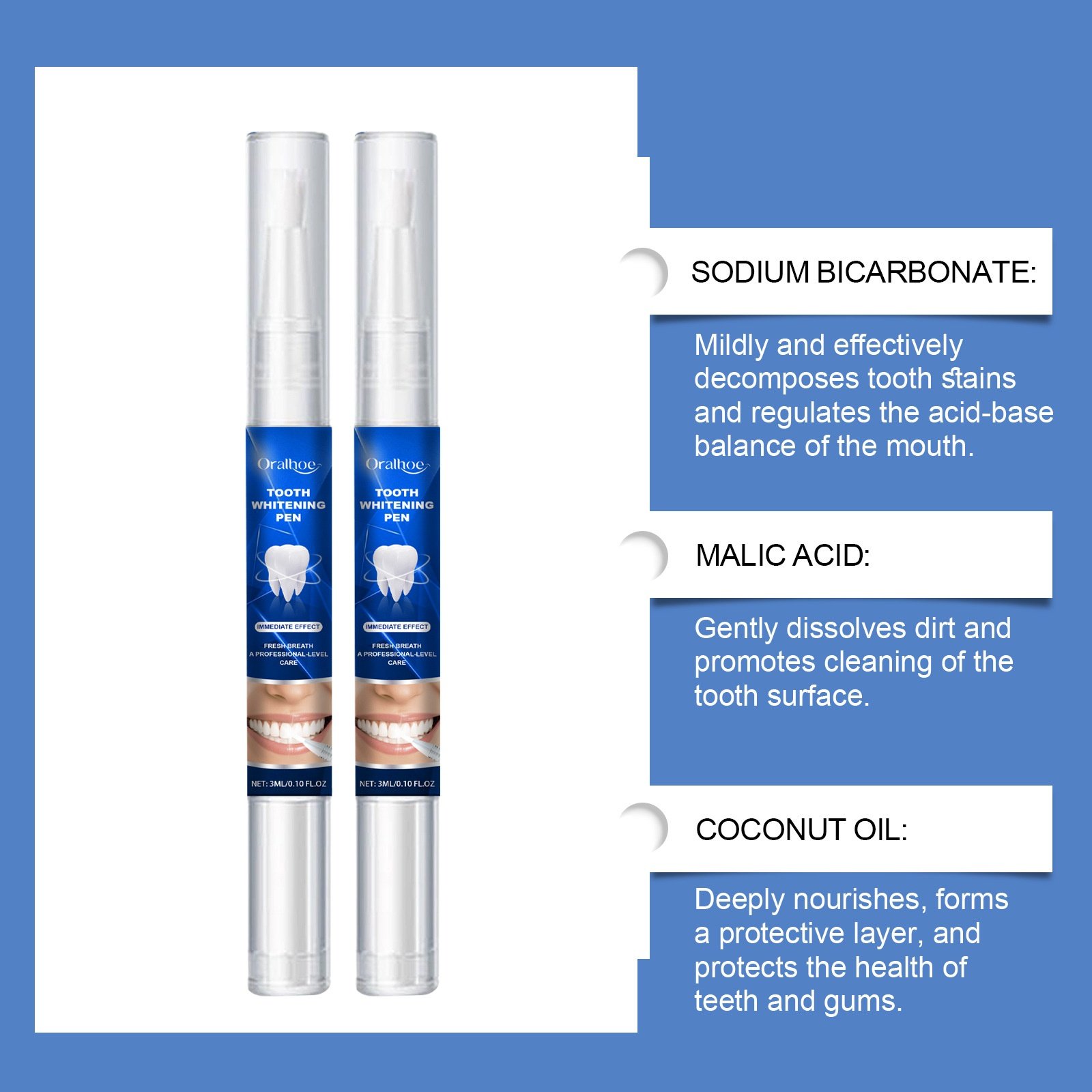 Oralhoe Mint-flavored Teeth Whitening Pen 3ml Home Use Teeth Brightening Care with Fresh Breath Effects Dental Whitening Pen