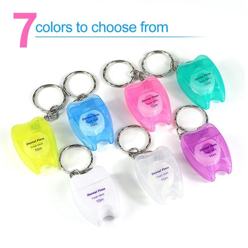 ISO Approved Bulk OEM Mint Flavor Oral Hygiene 10m Tooth Shape Keychain Box Flosser Dental Floss