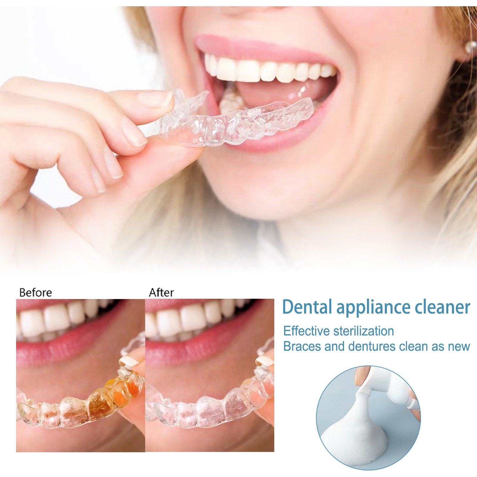 Anti Bacteria Stain Removal Original Clean Aligner Retainer Cleaner Breath Freshener Teeth Aligner Foam
