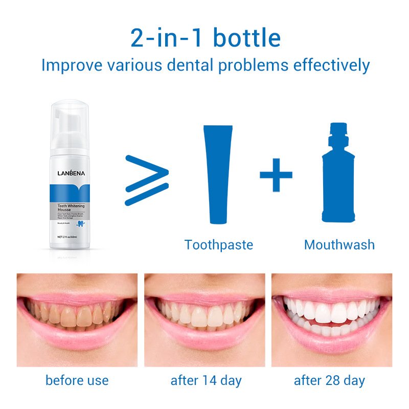 LANBENA Teeth Whitening Mousse Moutj Washing & Tooth Brushing Breath Freshening Tooth Stain Cleaning Mousse