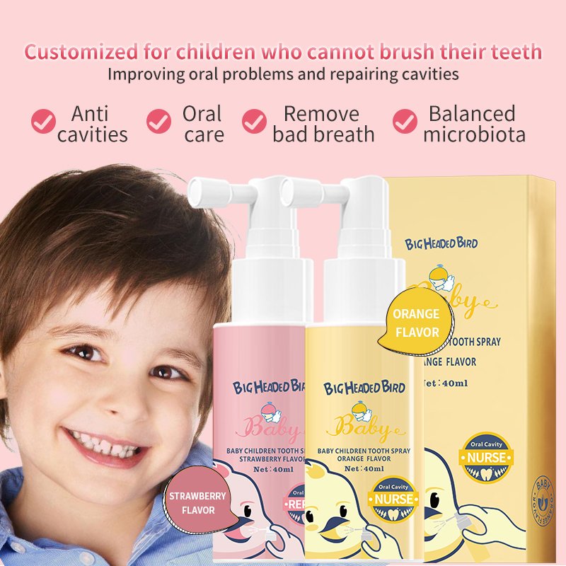 anti cavity oral care strawberry orange flavor breath freshener fresh natural clean taste for baby children tooth spray