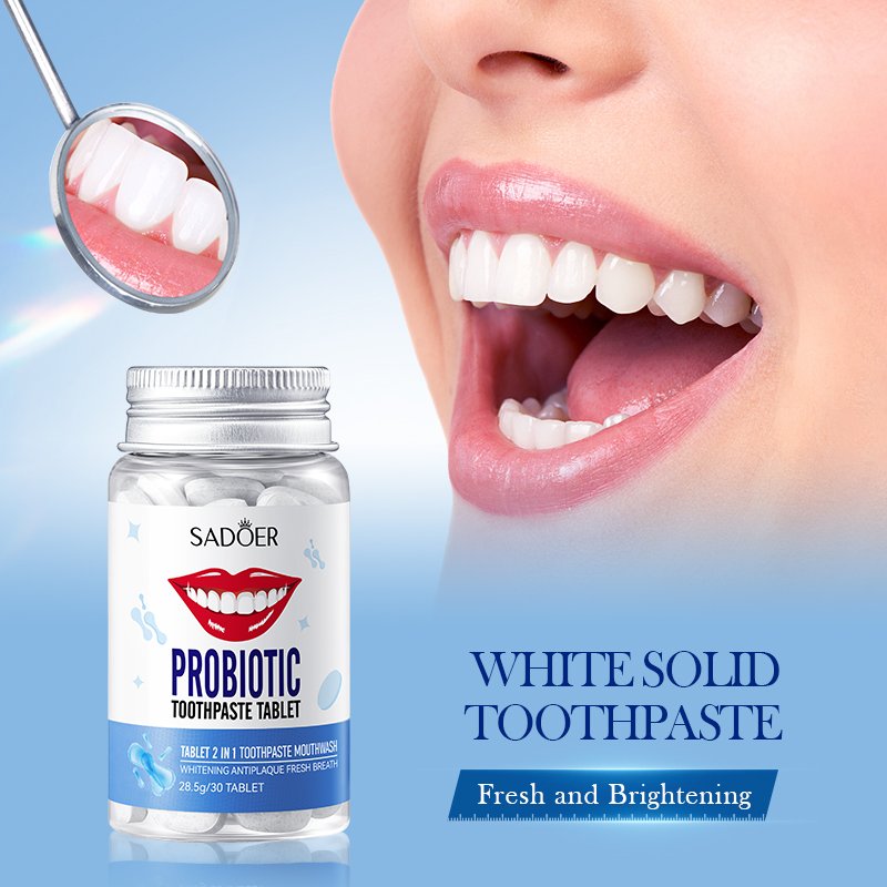OEM SADOER Private Label Probiotics Mint Peach Grape Plant Extract Vitamin C Teeth Whitening Freshens Breath Solid Toothpaste