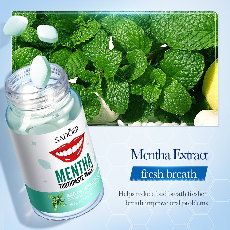 OEM SADOER Private Label Probiotics Mint Peach Grape Plant Extract Vitamin C Teeth Whitening Freshens Breath Solid Toothpaste