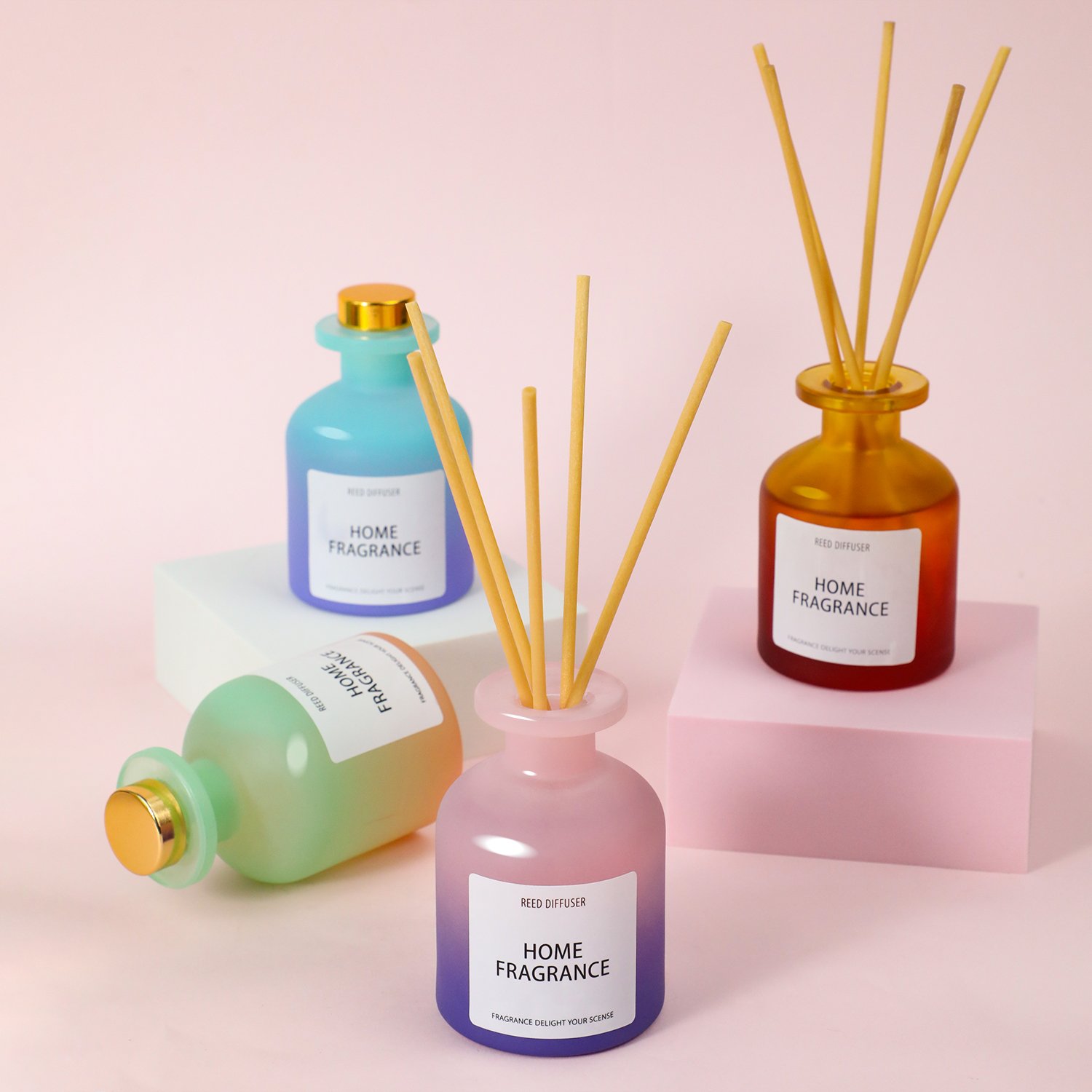 Wholesale Colorful Glass Bottles Long Lasting Room Home Perfume Fragrance 100ml Reed Diffuser Gift Set