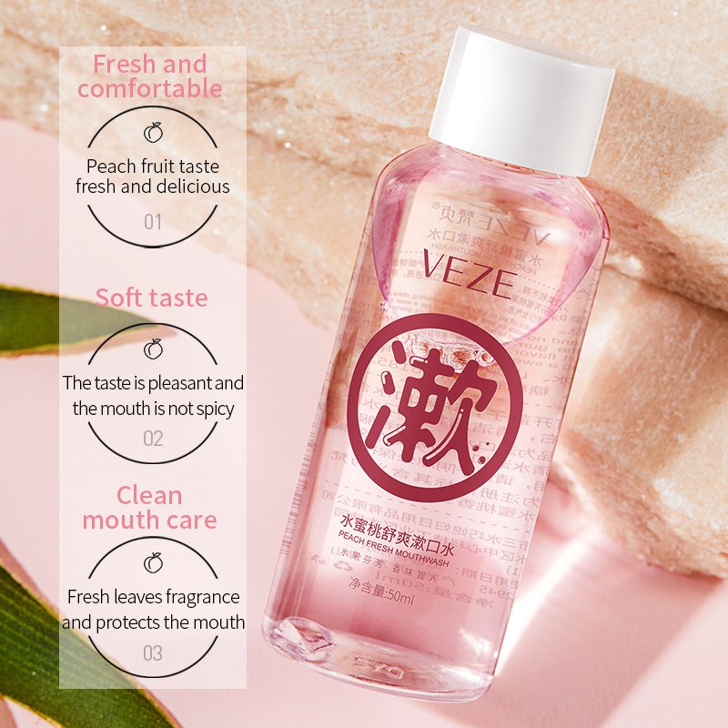 VEZE Wholesale Mouth Wash Private Label Peach Mouthwash Oral Care Cleaning Teeth Whitening Freshens Breath Liquid Mouthwash
