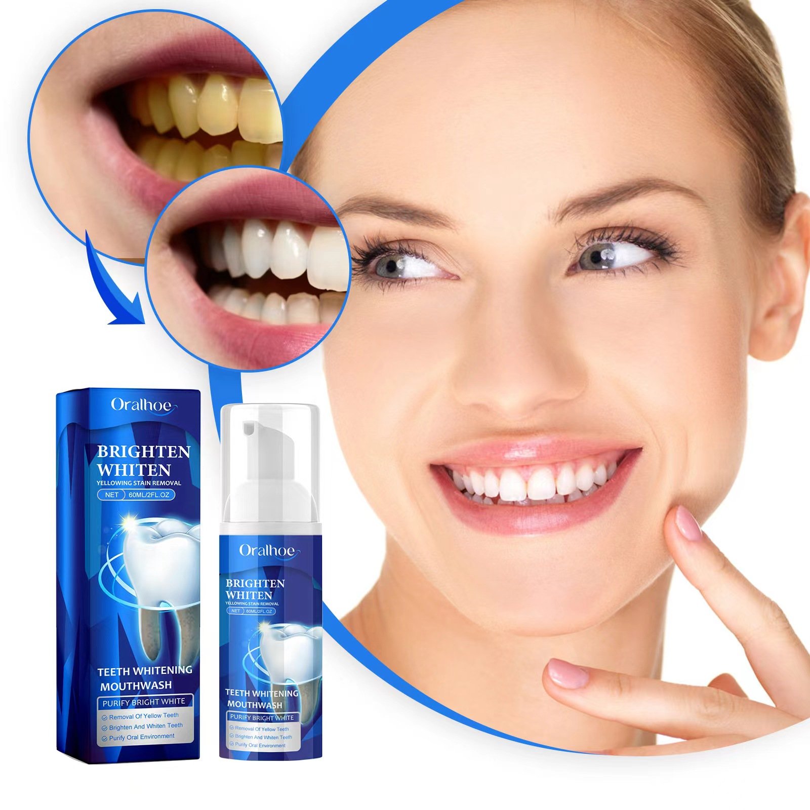 Teeth Whitening Mousse Foam Toothpaste Cleaning Gums Freshen Breath 60ml