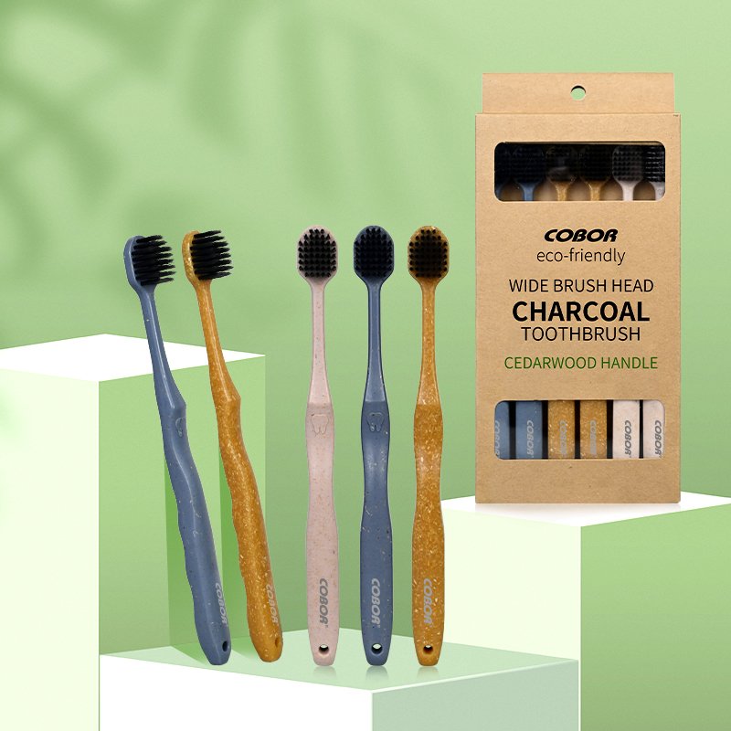 eco friendly toothbrush with cedar handle with charcoal soft bristles cleans teeth and freshens breath high quality tooth brush