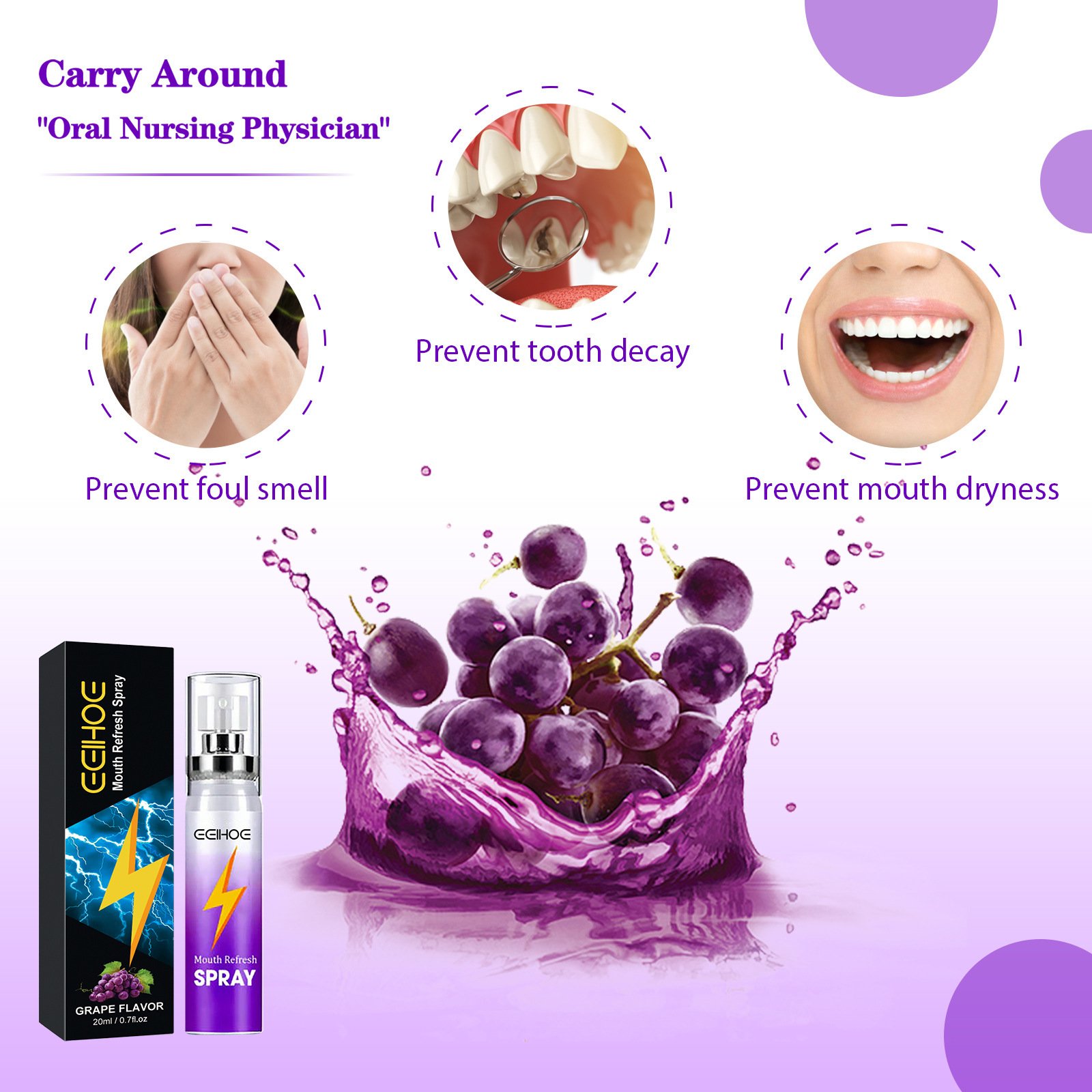 Clean bad breath, freshen your breath, clean your breath and leave a fragrant portable fresh mouth spray.