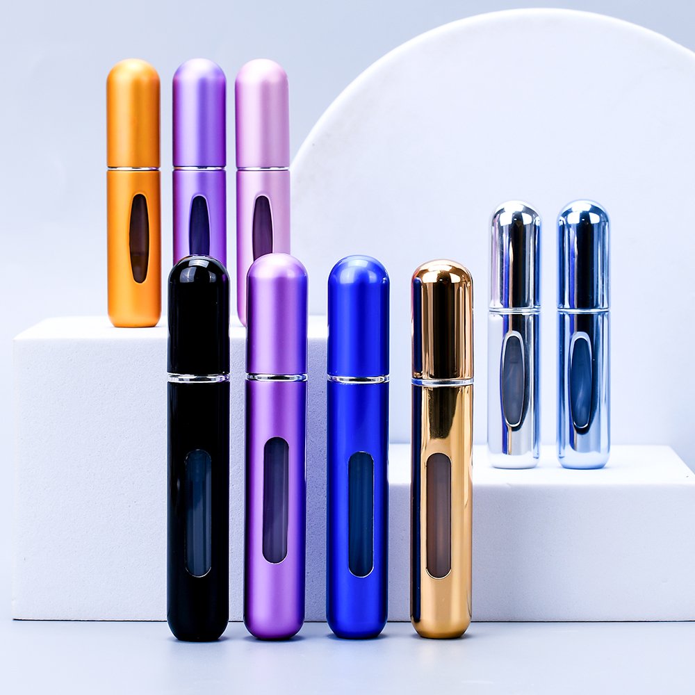 Colorful Empty 5ml 8ml Mini Perfume Atomizer Refillable Travel Sized round metal Perfume Atomizer Spray Bottle