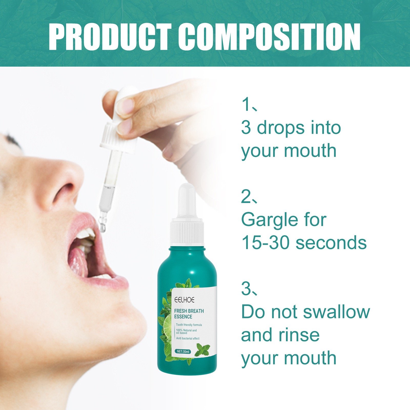 30ml Mint Mouth Freshener Total Mouth Essence Portable Pocket Mint Mouthwash Drop Sugar-Free Fights Bad Breath Oral Care Essence