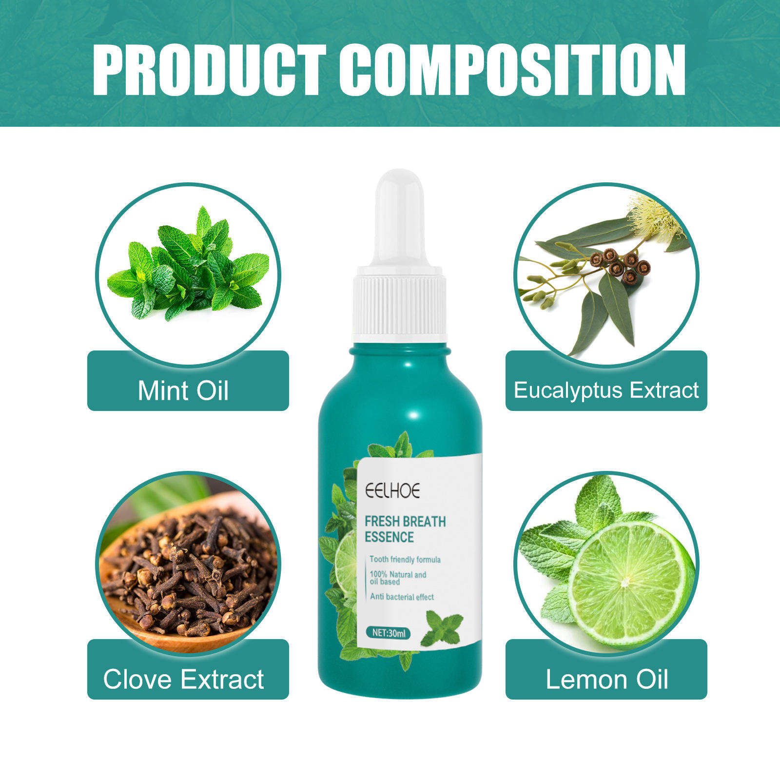 30ml Mint Mouth Freshener Total Mouth Essence Portable Pocket Mint Mouthwash Drop Sugar-Free Fights Bad Breath Oral Care Essence