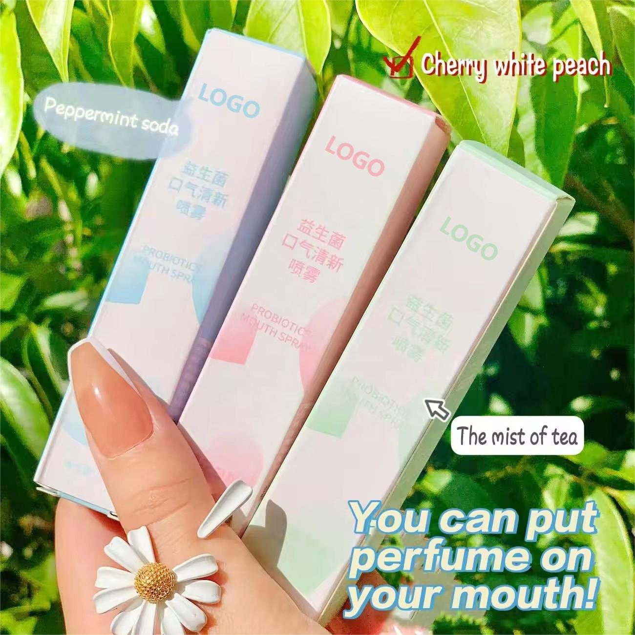 Private label mouthwash Breath Freshener Spray Alcohol-Free Breath Peach Mint moisturize mouth spray for bad breath