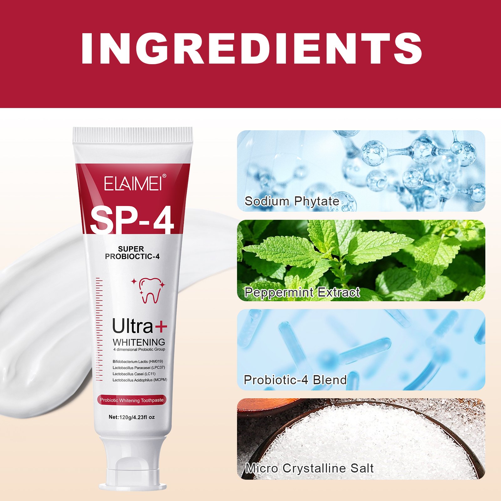 ELAIMEI private label peppermint 120g freshens breath protects teeth professional dental teeth probiotic whitening toothpaste