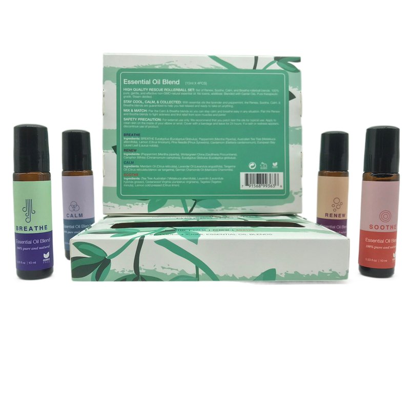 Wholesale 10ml Blend Essential Oil Set Roll On Bottle for Lady bag Spiritual Relax Calm Breathe Renew Soothe Roller ball Bottle