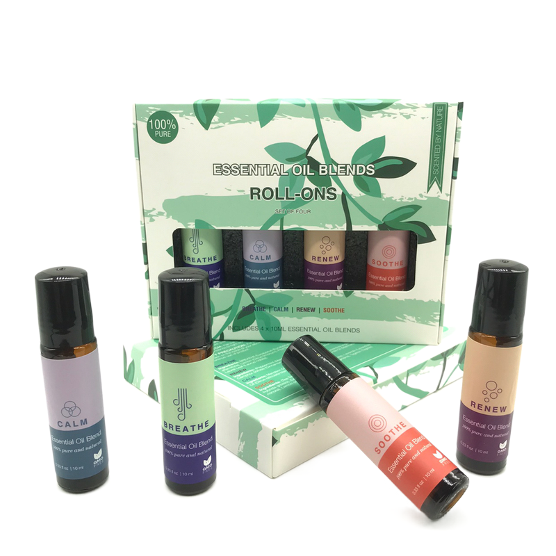 Wholesale 10ml Blend Essential Oil Set Roll On Bottle for Lady bag Spiritual Relax Calm Breathe Renew Soothe Roller ball Bottle