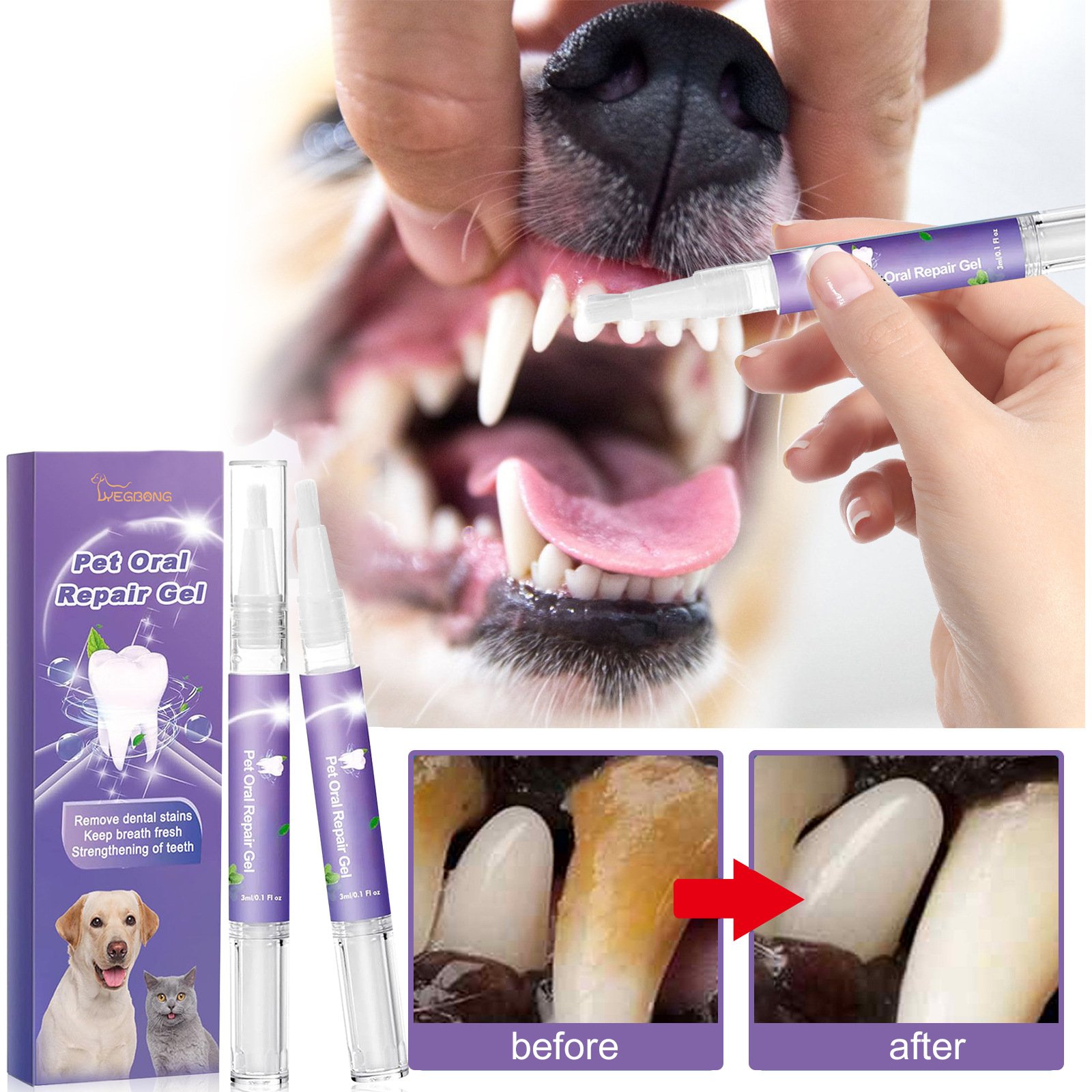 Hot Sale Yegbong Strengthen Teeth Pet Oral Repair Gel Stains Cleaning Yellow Removal Teeth Whitening Pen For Dogs Cats