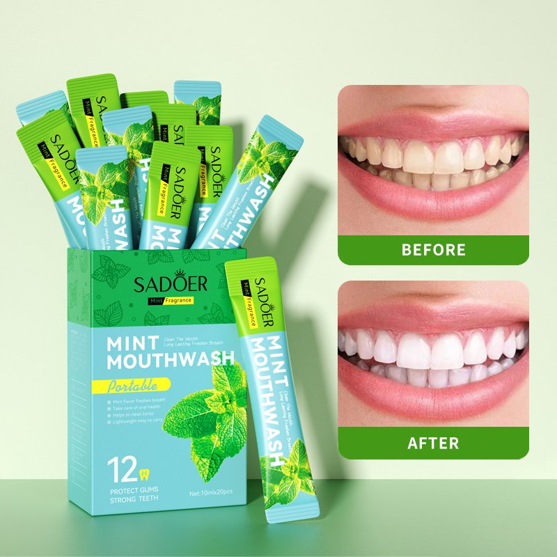 SADOER 10ml*20 Fresh Mint Mouthwash Fluoride-Free Oral Mouth Wash Natural Freshening Breath Customized Package 3years Wholesale