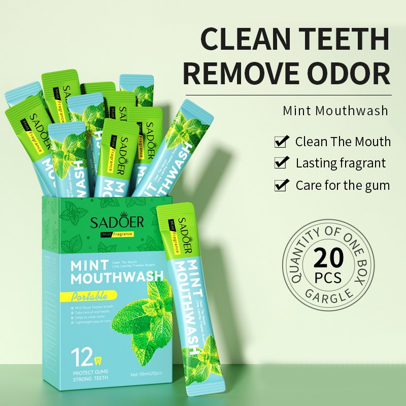 SADOER 10ml*20 Fresh Mint Mouthwash Fluoride-Free Oral Mouth Wash Natural Freshening Breath Customized Package 3years Wholesale