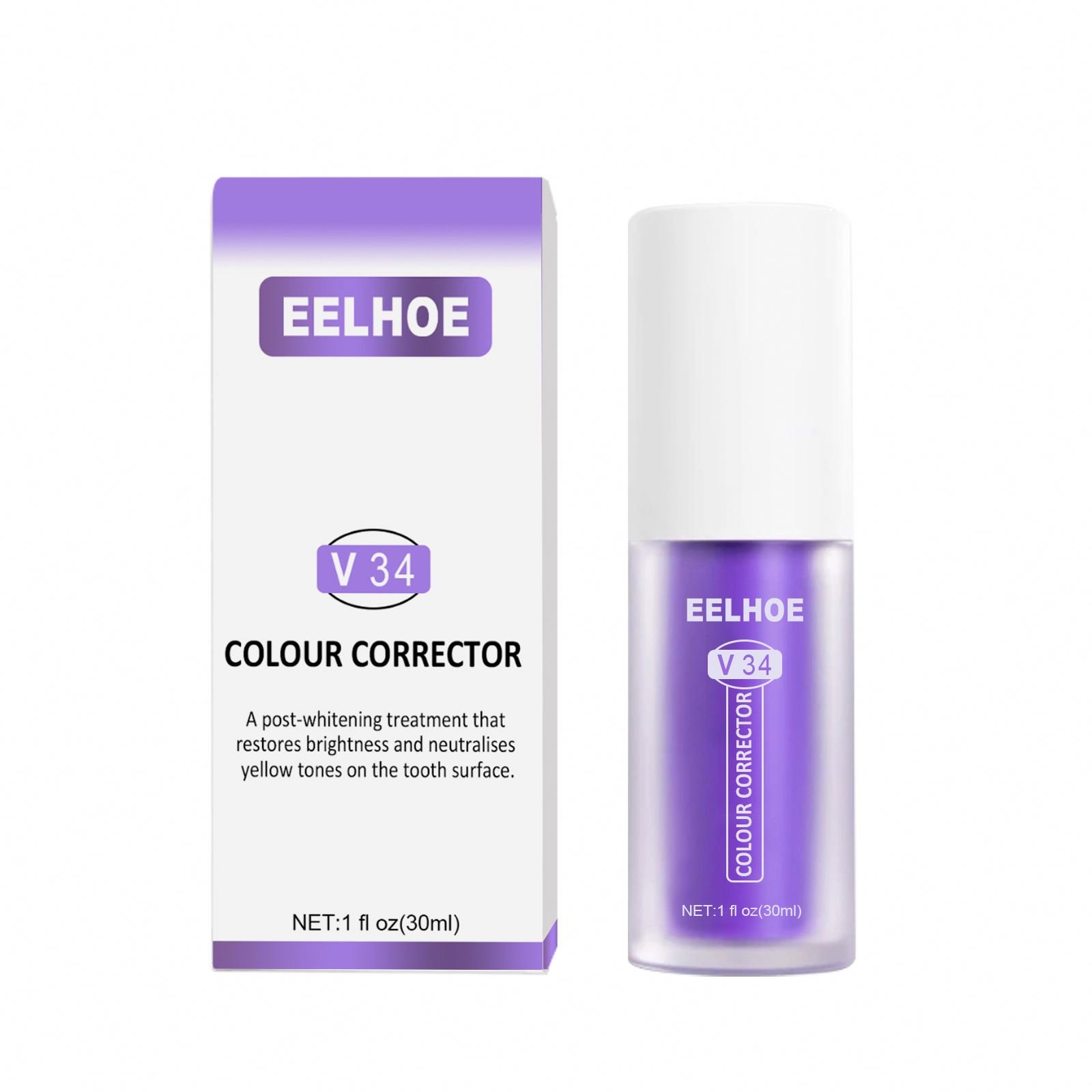 Costom Oem Private Label Colour Teeth Whitening Purple V34 Logo Colour Corrector Serum Toothpaste Whitening Foam Toothpaste