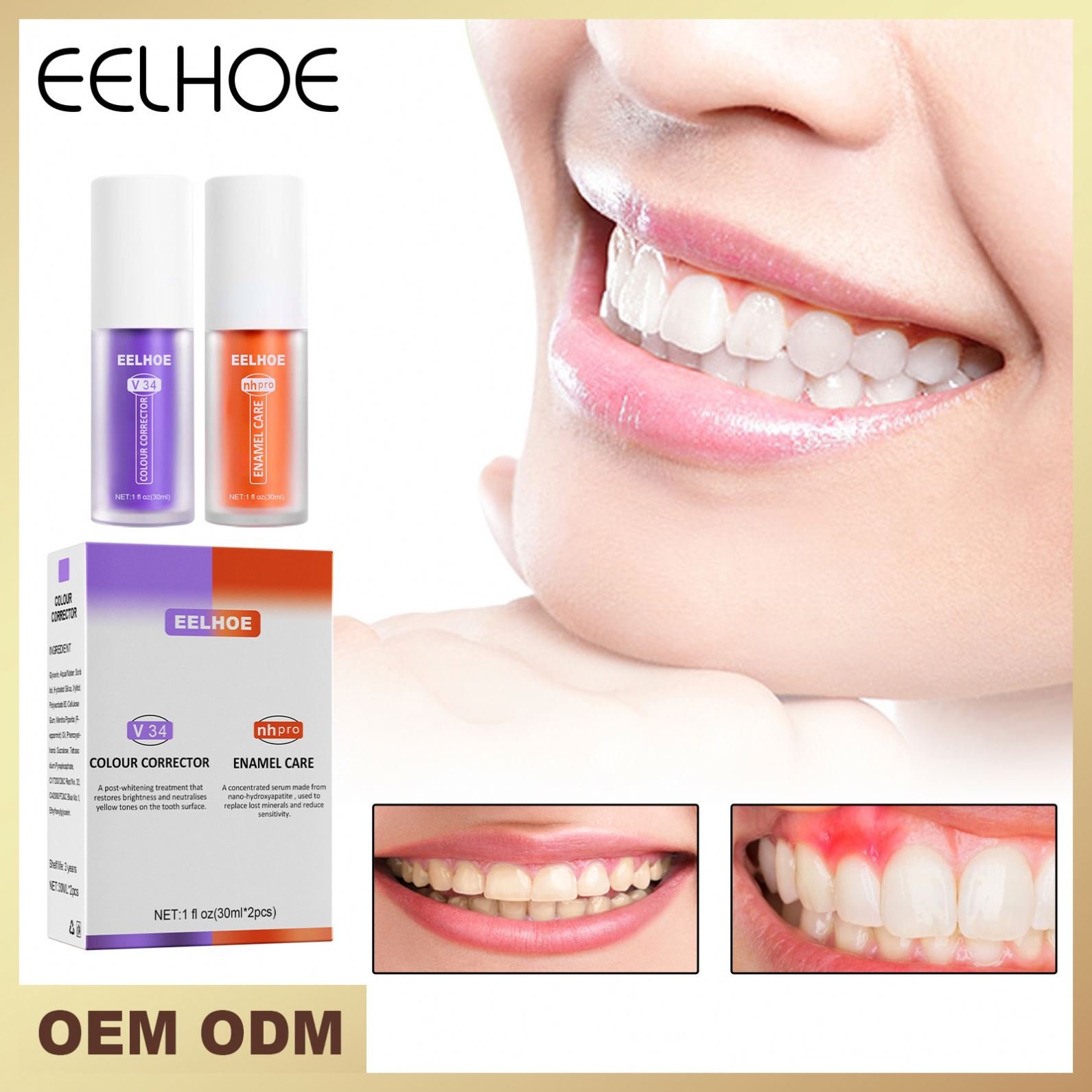 Costom Oem Private Label Colour Teeth Whitening Purple V34 Logo Colour Corrector Serum Toothpaste Whitening Foam Toothpaste