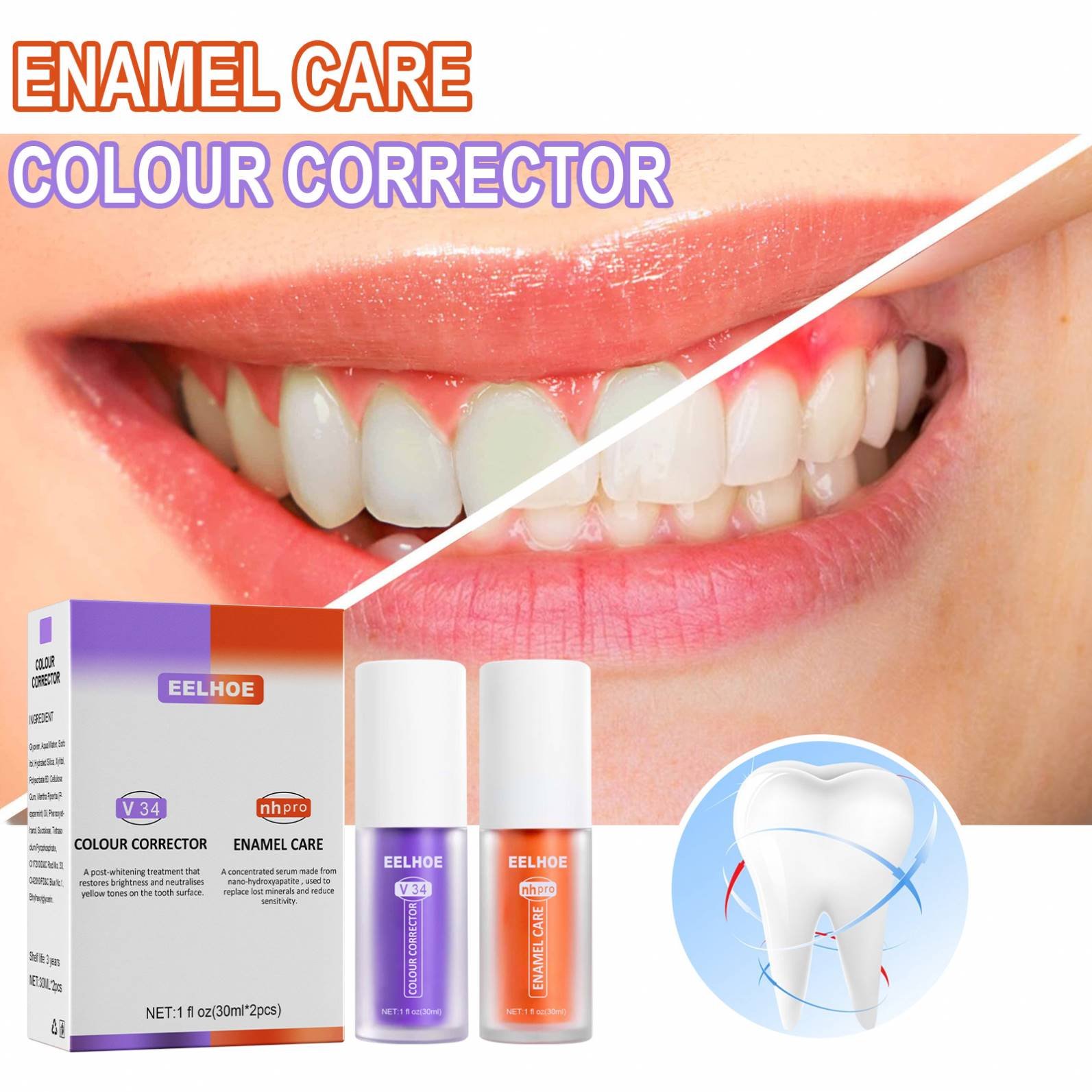 Costom Oem Private Label Colour Teeth Whitening Purple V34 Logo Colour Corrector Serum Toothpaste Whitening Foam Toothpaste