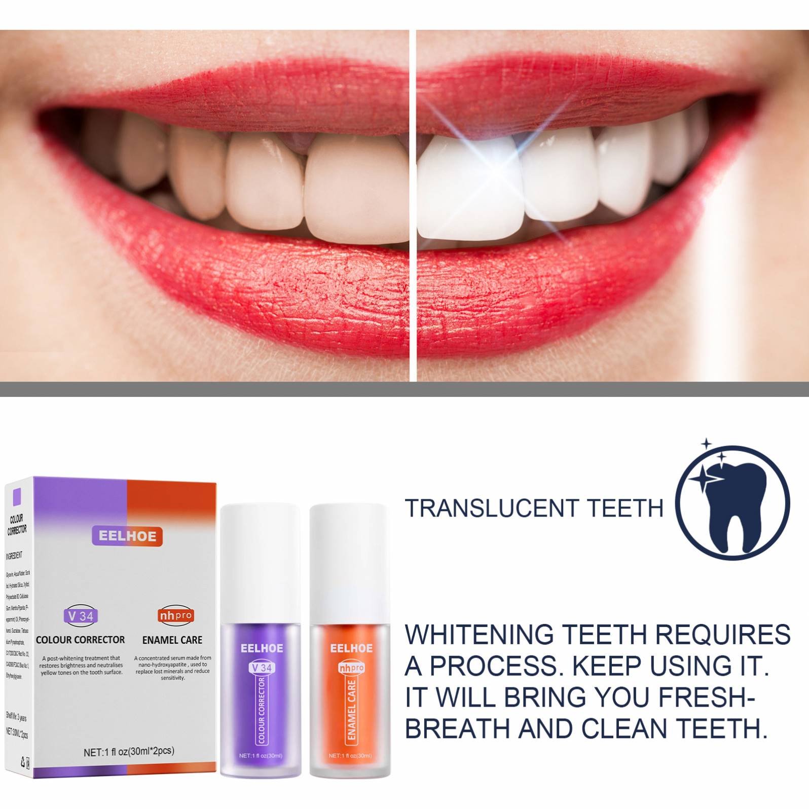 Costom Oem Private Label Colour Teeth Whitening Purple V34 Logo Colour Corrector Serum Toothpaste Whitening Foam Toothpaste