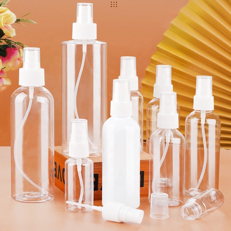 high end empty plastic amber spray bottle 120ml 150ml plastic perfume bottle with silver fine mist spray