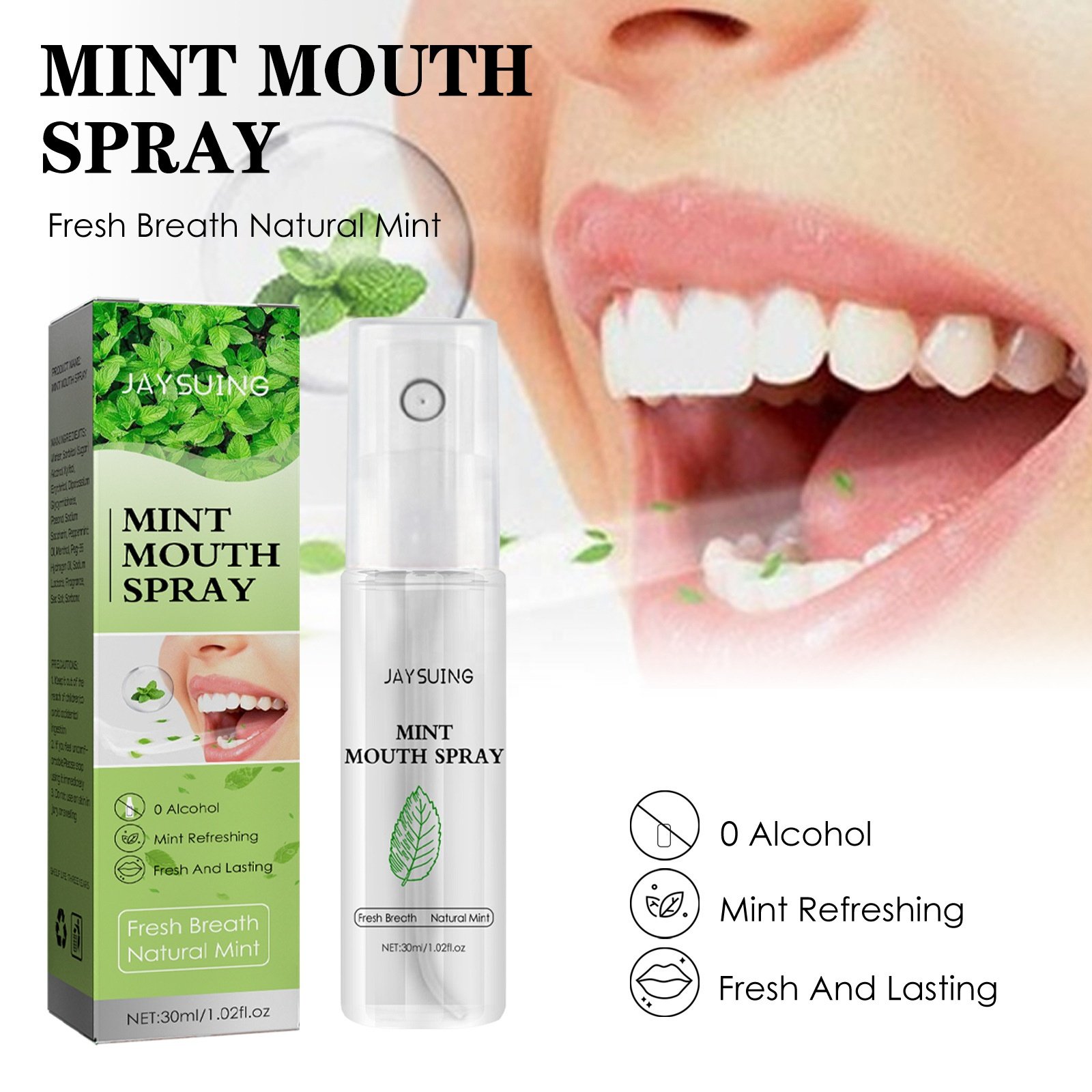 Jaysuing Oral Care Natural Refreshing Xylitol Alcohol Free Long Lasting Fragrance For Bad Breath Before Kiss Mint Mouth Spray