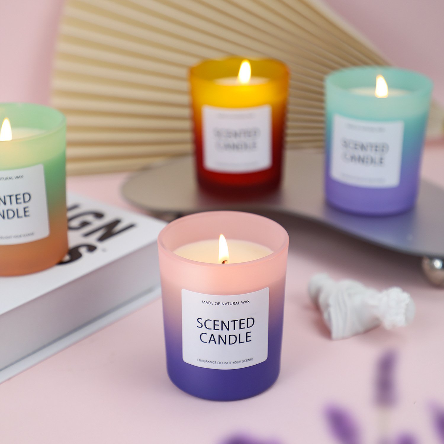 Natural Organic Soy Wax Rose Scented Candle in Gradient Color Widely Used for Christmas in a New Pillar Jar with Box
