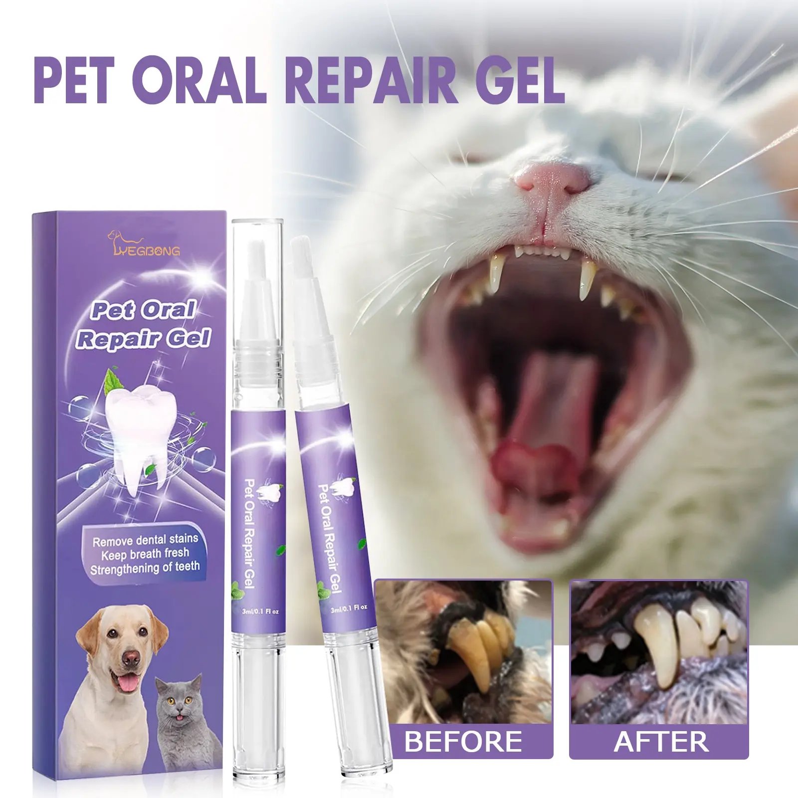 YOSHI Natural Oral Care Breath Freshing Oral Care Set Remove Dental Stains Oral Cleaning Gel Pets