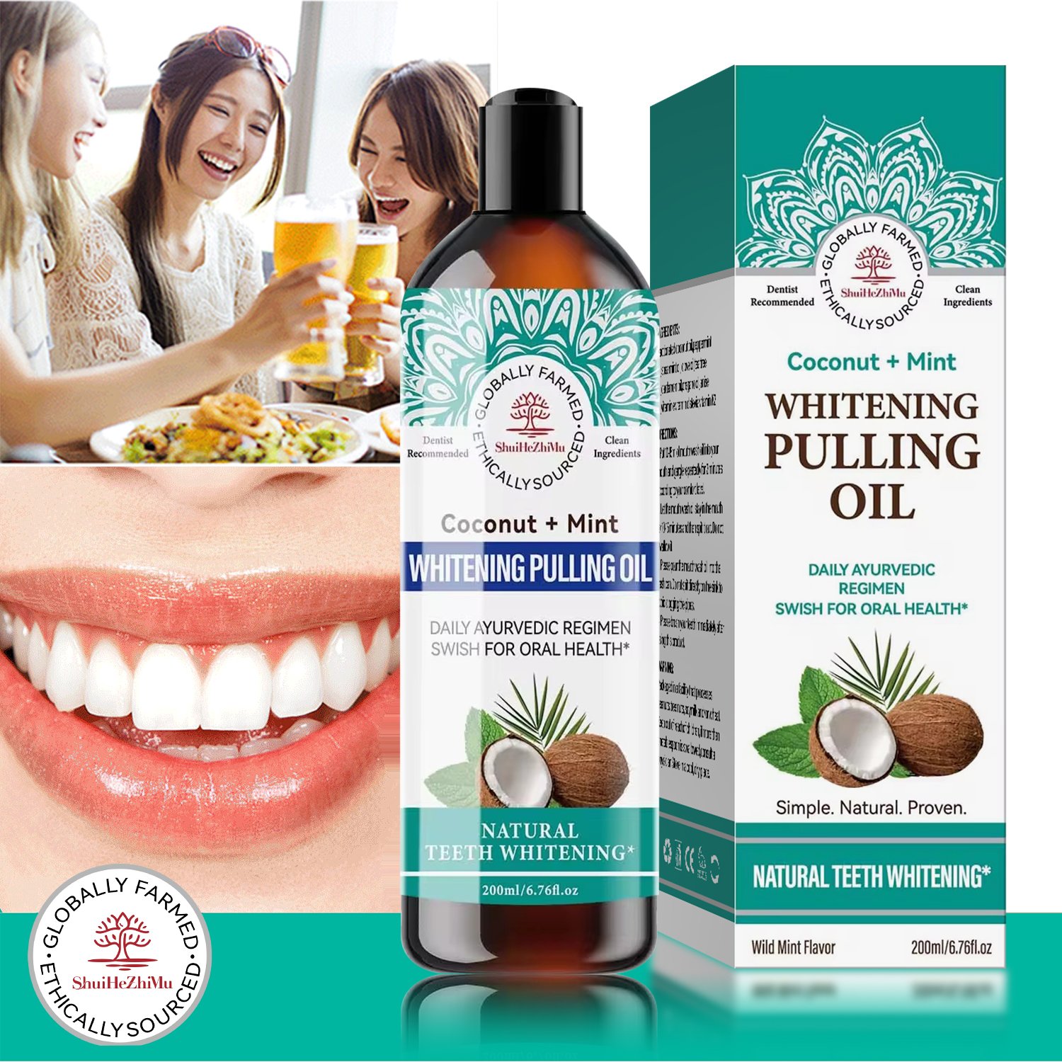 Coconut Oil Pulling Natural Essential Oil Mint Mouthwash Fresh Breath Teeth Whitening Gum Health Oral Care Mouth Wash