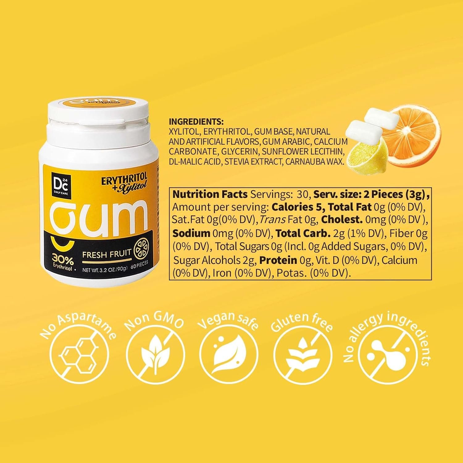 Fresh Natural Xylitol Chewing Gum Dental Defense System Aspartame-Free Sugar Free Gum