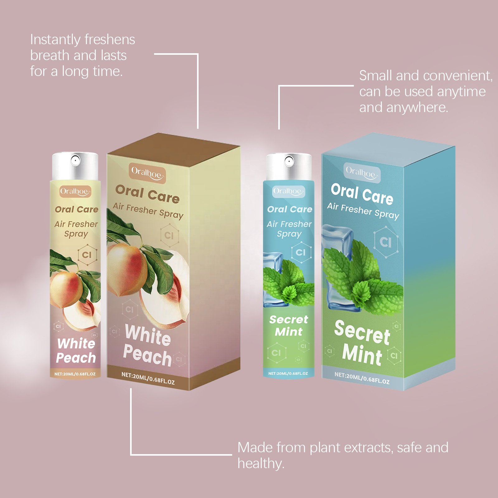 Private Label 100% Natural Oral Care Teeth Stains Bad Breath Remover White Peach Mint Fresh Breath Oral Mouth Freshener Spray