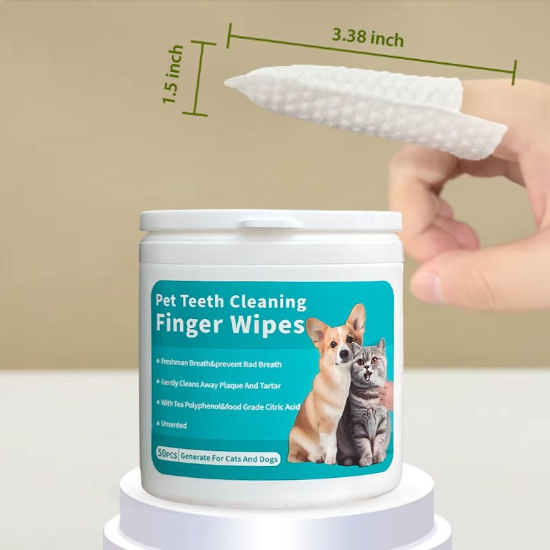 50pcs Dental Care Finger Wipes Reduces Plaque Freshens Breath Teeth Pet Cleaning Teeth Finger Wipes Remove Tartar