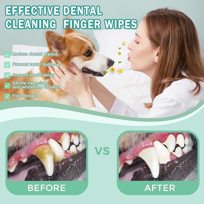 50pcs Dental Care Finger Wipes Reduces Plaque Freshens Breath Teeth Pet Cleaning Teeth Finger Wipes Remove Tartar