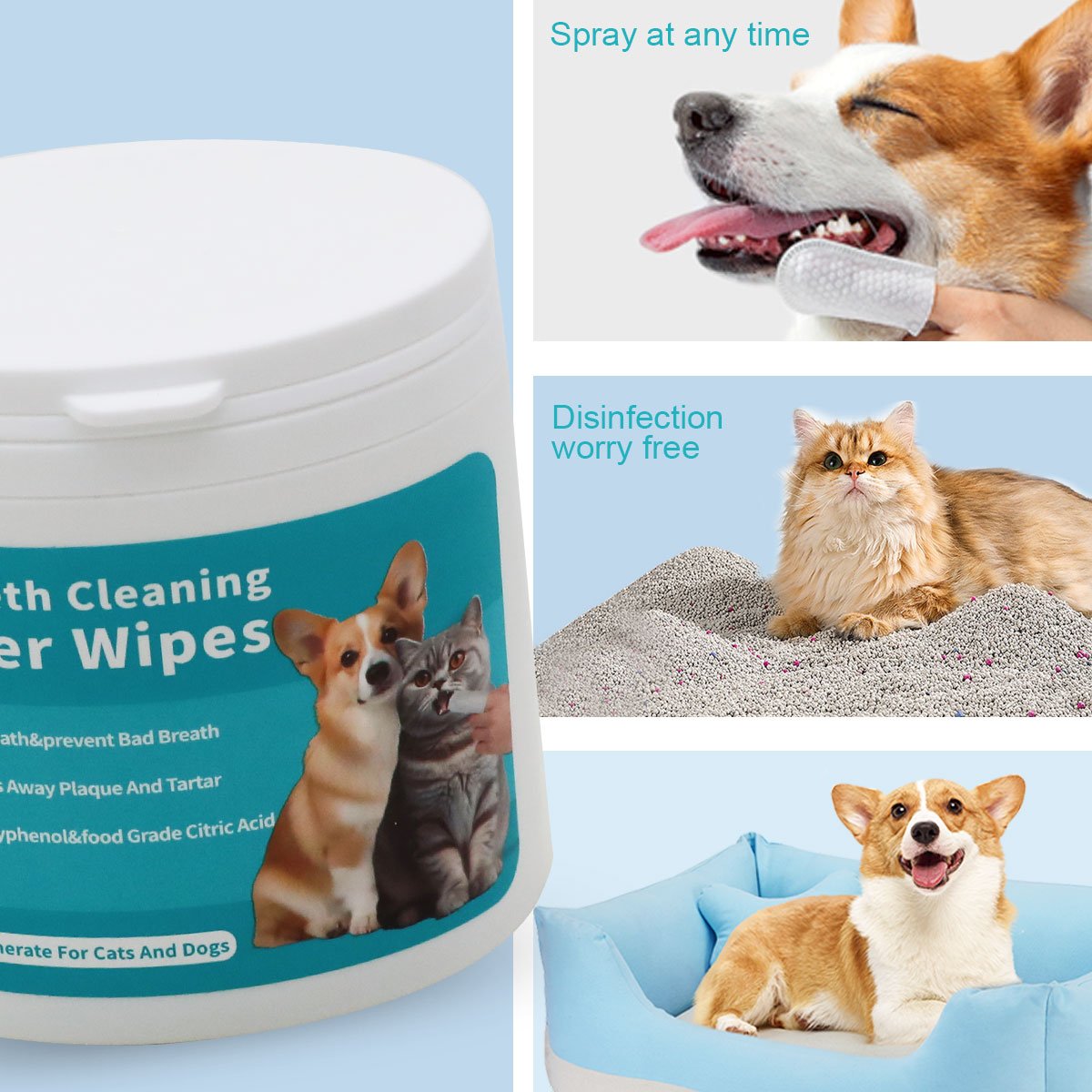 50pcs Dental Care Finger Wipes Reduces Plaque Freshens Breath Teeth Pet Cleaning Teeth Finger Wipes Remove Tartar
