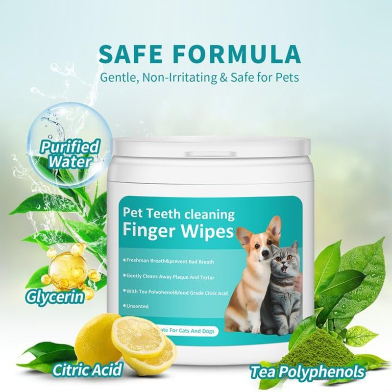 Natural Pet Dental Care Freshens Breath Cat Dog Teeth Cleaning Finger Wipe Pet Dental Wipes